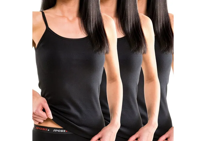HERMKO Achseltop 1560 (Pack, 3er) Träger Top, Bio-Baumwolle, Spaghettiträger, Shirt, Basic, Schwarz, – Produktbild 1 von 4