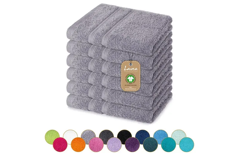Lavea Seiftuch Bali Seiftücher, Waschlappen Frottee 30x30 cm, Weiches Bio-Baumwollfrottee (Set, 6-St), kleine Handtücher, Handtuch-Set, GOTS-zertifiziert, Grau, – Produktbild 1 von 5