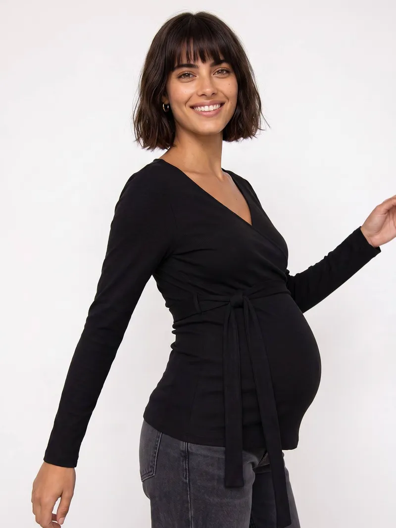 Vertbaudet Wickelshirt für Schwangerschaft & Stillzeit, Schwarz, – Produktbild 2 von 4