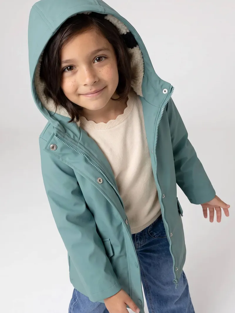 Vertbaudet Warme Regenjacke mit Teddyfleece-Futter Mädchen, Grün, – Produktbild 3 von 4