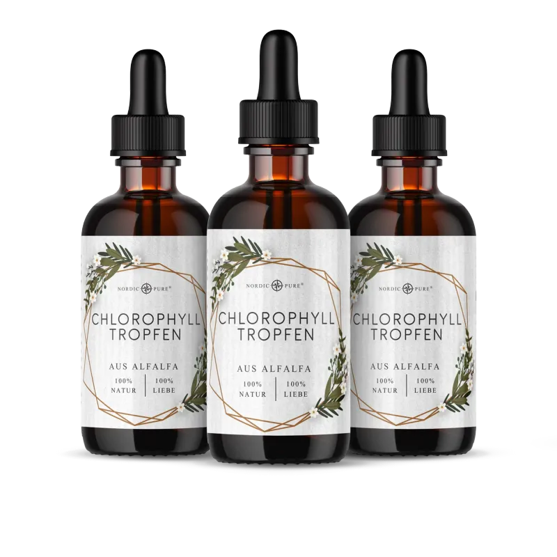 Nordic Pure Nordic Pure Chlorophyll-Tropfen aus Alfalfa 3x100 ml – Produktbild 1 von 2