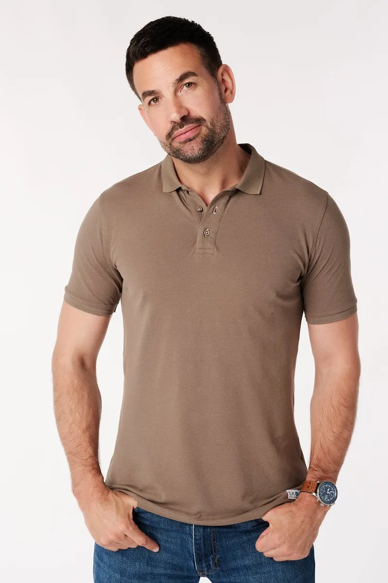SKOT SKOT Herren vegan Polohemd Walnussbraun, Weiß, – Produktbild 2 von 2