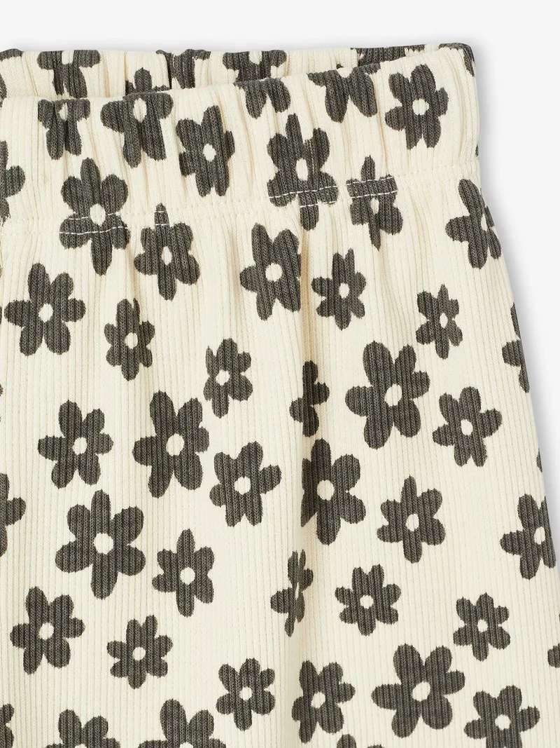 Vertbaudet Hose aus Rippjersey Mädchen, Wollweiß/blumen schwarz, – Produktbild 2 von 3