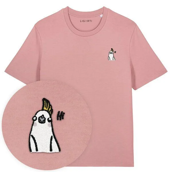 LIGARTI Besticktes T-Shirt – Heidi der Nymphensittich – LIGARTI Tiermanufaktur, Altrosa, – Produktbild 1 von 4