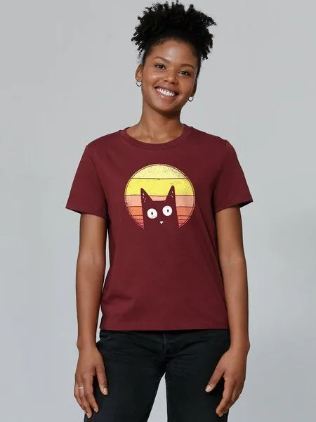 watapparel watapparel T-Shirt Frauen Sunset Cat, Burgundy, – Produktbild 2 von 3