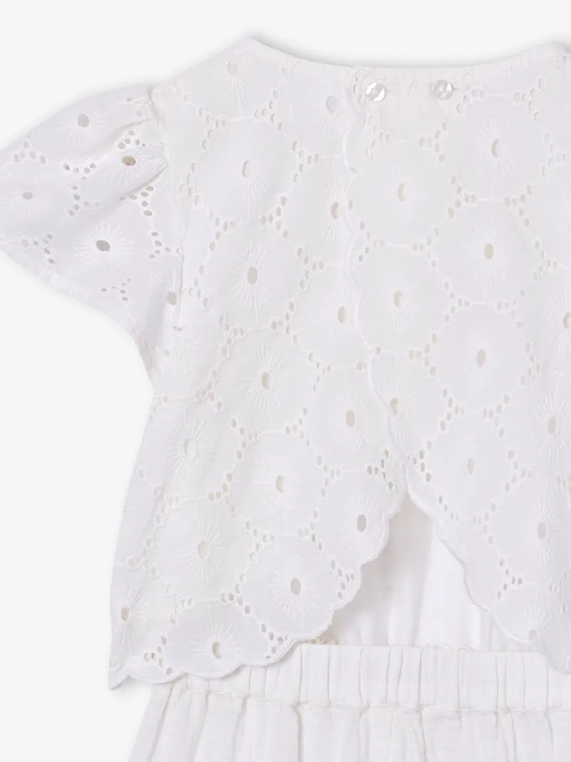 Vertbaudet Mädchen Jumpsuit mit Lochstickerei und Crinkle-Effekt, Weiß, – Produktbild 3 von 3