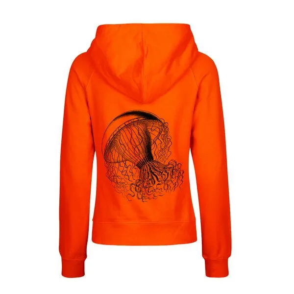 HANDGEDRUCKT HANDGEDRUCKT "Medusa" Frauen HOODY aus reiner Biobaumwolle (kbA), Orange, – Produktbild 1 von 3