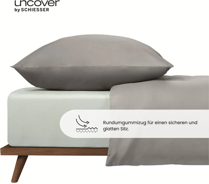 uncover by SCHIESSER Spannbettlaken New Jersey aus 100% Baumwolle, Jersey, Gummizug: rundum, (1 Stück), OEKO-TEX® MADE IN GREEN, Silberfarben, – Produktbild 3 von 5