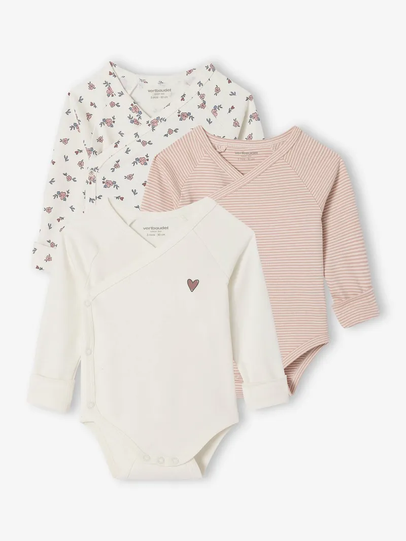 Vertbaudet 3er-Pack mitwachsende Baby Bodys, Rosa, – Produktbild 1 von 4