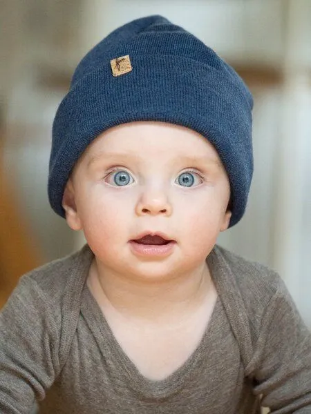 FUXBAU FUXBAU Kinder Merino Kork Beanie, Nachtblau, – Produktbild 1 von 4