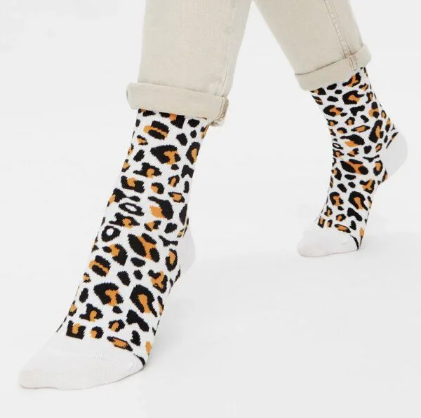 Natural Vibes Natural Vibes Leoparden Socken Bio GOTS | Bunte Socken | Herren Damen Socken, Weiss, – Produktbild 1 von 4