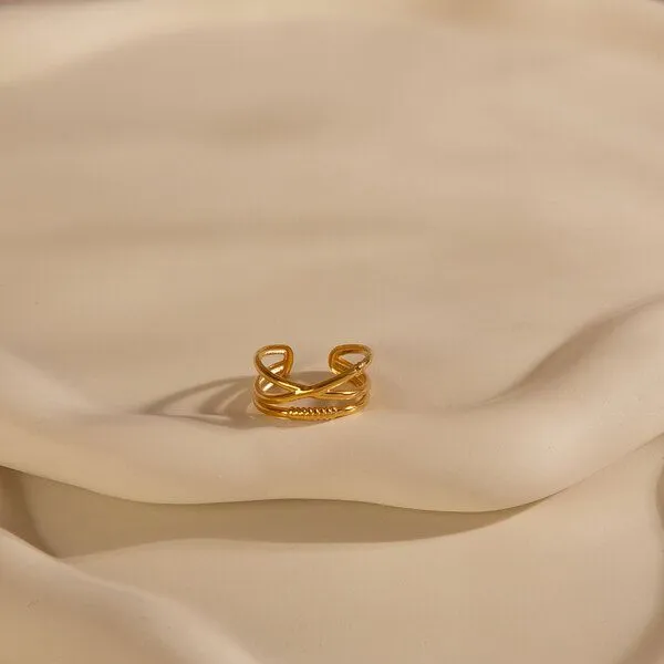 ELEKTROPULLI Größenverstellbarer Boho Layer Ring ca. Ø 17 - 19mm von Elektropulli, Gold, – Produktbild 1 von 3