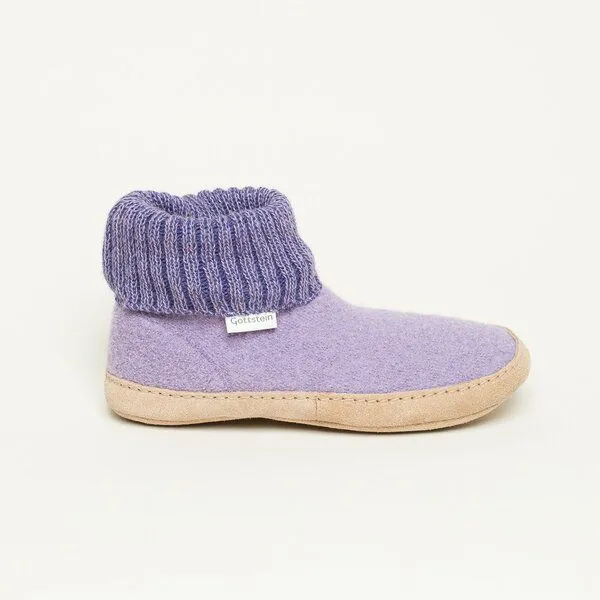 Gottstein Gottstein Hüttenschuh Dakota - Hoher Filzhausschuh für Damen & Herren aus 100% Schurwolle mit extra bequemer Ledersohle & elastischem Strickbund, Flieder, – Produktbild 4 von 4