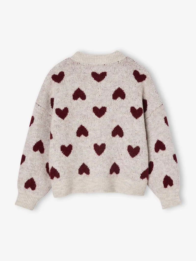 Vertbaudet Vertbaudet Mädchen Cardigan mit Jacquard-Herzen 42% Recycling-Polyester GRS-zertifiziert, Beige golden, – Produktbild 2 von 4