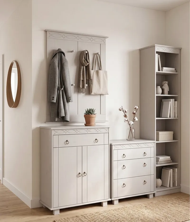 OTTO home Garderobenpaneel Indra Wandgarderobe mit 8 Haken und dekorativer Fräsung (B/T/H: 63/6/100 cm), aus massiver Kiefer, 8 Haken mit einer natürliche Maserung, Braun, – Produktbild 5 von 5