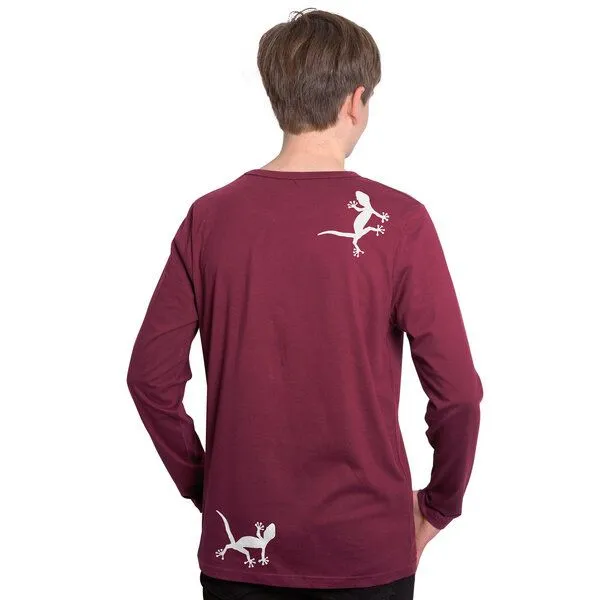 HANDGEDRUCKT HANDGEDRUCKT "Geckos" Männer Longsleeve, Bordeaux, – Produktbild 3 von 3