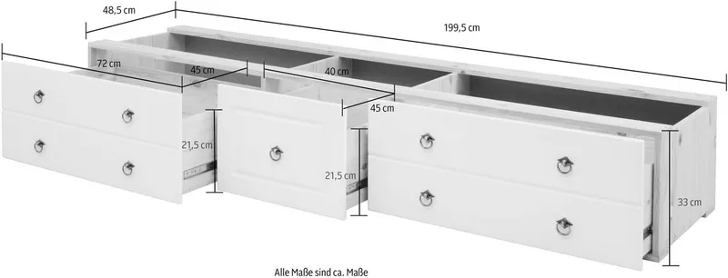 OTTO home Schubkasten Hugo, Bettkastenmodul mit 3 Schubladen für eine Bettseite, für das gleichnamige Massivholzbett, massive Kiefer, FSC®, Weiß, – Produktbild 4 von 5