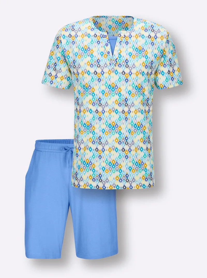 wäschepur men Shorty mittelblau-türkis-bedruckt, Mittelblau-türkis-bedruckt, – Produktbild 1 von 2