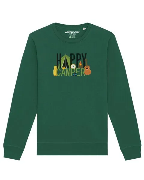 watapparel watapparel Sweatshirt Unisex Happy Camper, Bottle green, – Produktbild 1 von 3