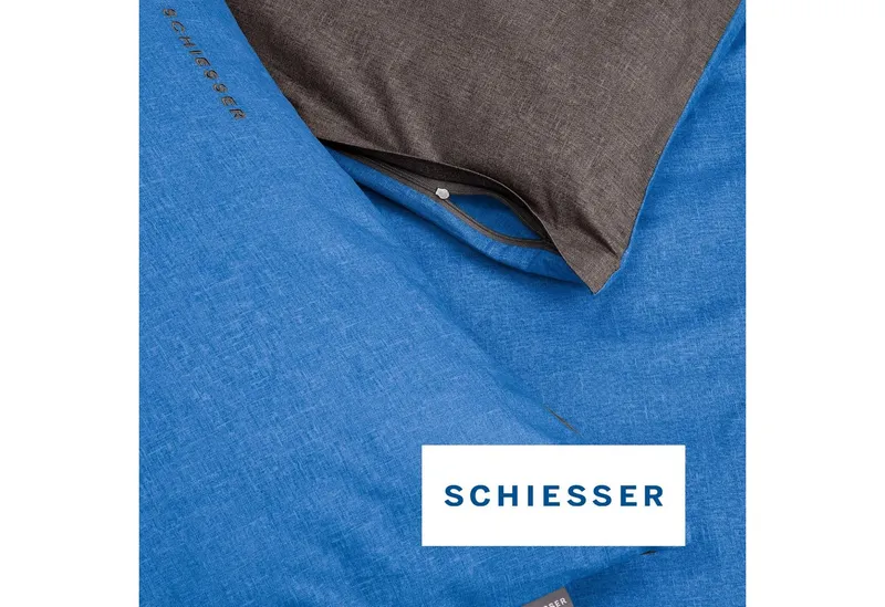 Schiesser Schiesser Kissenhüllen Doubleface aus weicher Baumwolle mit edlem Melangeeffekt in Wendeoptik, (2 Stück), OEKO-TEX® MADE IN GREEN, Blau|grau, – Produktbild 4 von 5