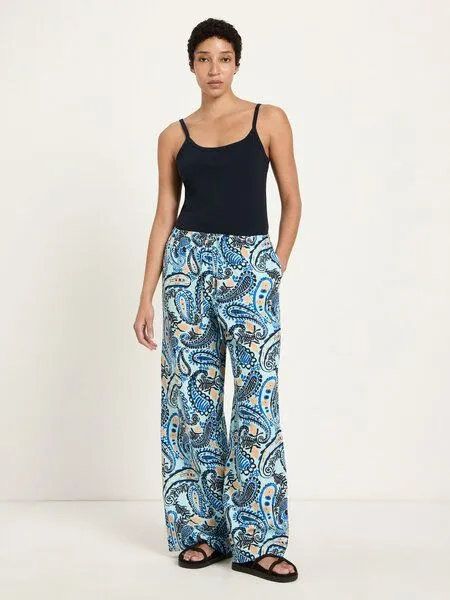 LANIUS LANIUS Hose mit Tunnelzug (GOTS) aus Bio-Leinen, Print paisley mint, – Produktbild 1 von 4