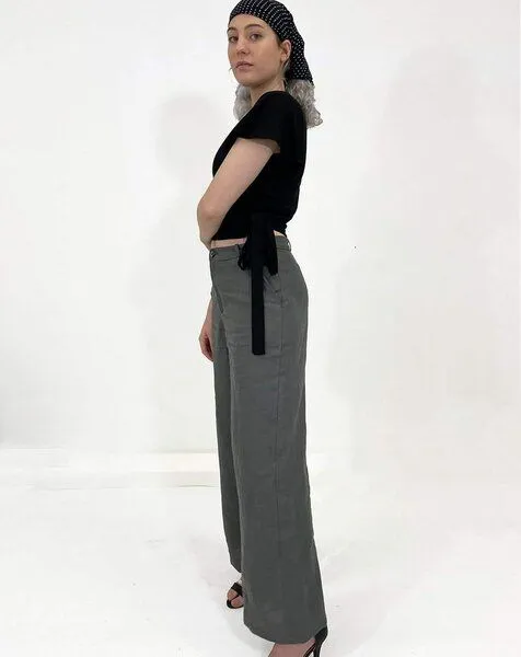 Aatise Aatise Schlaghose damen mid-rise Zhéa mit Seitentaschen aus 100% Leinen, Grau, – Produktbild 1 von 3