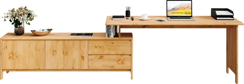 OTTO home Schreibtisch Luven, aus Massivholz, in 2 Breiten, variable Nutzung als Schreibtisch oder Eckschreibtisch, Beige, – Produktbild 6 von 8