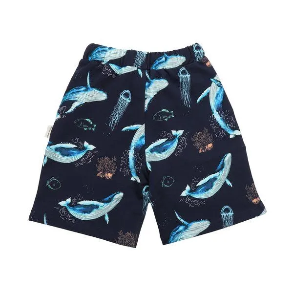 Walkiddy Walkiddy Kinder Shorts – Dunkelblau mit Wal-Print, bequem, elastischer Bund, Sommer-Shorts, Blau, – Produktbild 3 von 3