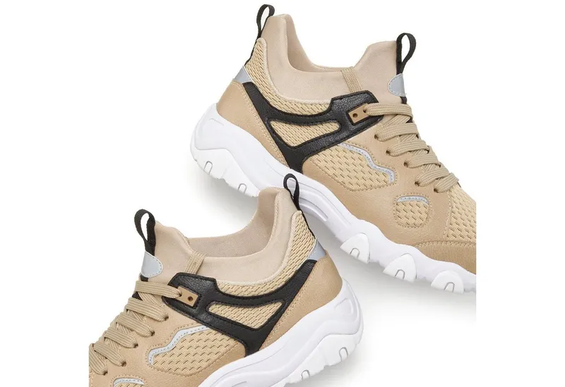 John Devin John Devin Schnürschuh, Freizeitschuh, Halbschuh, Schnürhalbschuh, Turnschuh Sneaker im sportiven Look mit Mesh-Einsatz VEGAN, Beige, – Produktbild 5 von 5