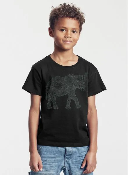 Peaces.bio - handbedruckte Biomode Peaces.bio - handbedruckte Biomode Bio-Kinder T-Shirt "Babyelefant", Schwarz, – Produktbild 2 von 2