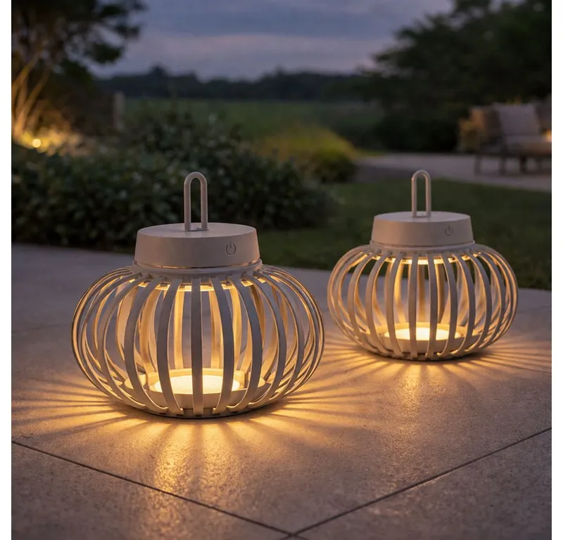 JUST LIGHT JUST LIGHT LED Außen-Tischleuchte, LED-Leuchtmittel fest verbaut, Warmweiß, 2x Tischlampe Pendelleuchte Außen Innen LED Touchdimmer sand D 25 cm – Produktbild 1 von 5