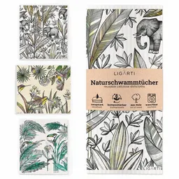 LIGARTI Schwammtücher 3er-Set »Dschungel« von LIGARTI | wiederverwendbar | kompostierbar | Naturschwammtücher – Produktbild 1 von 1