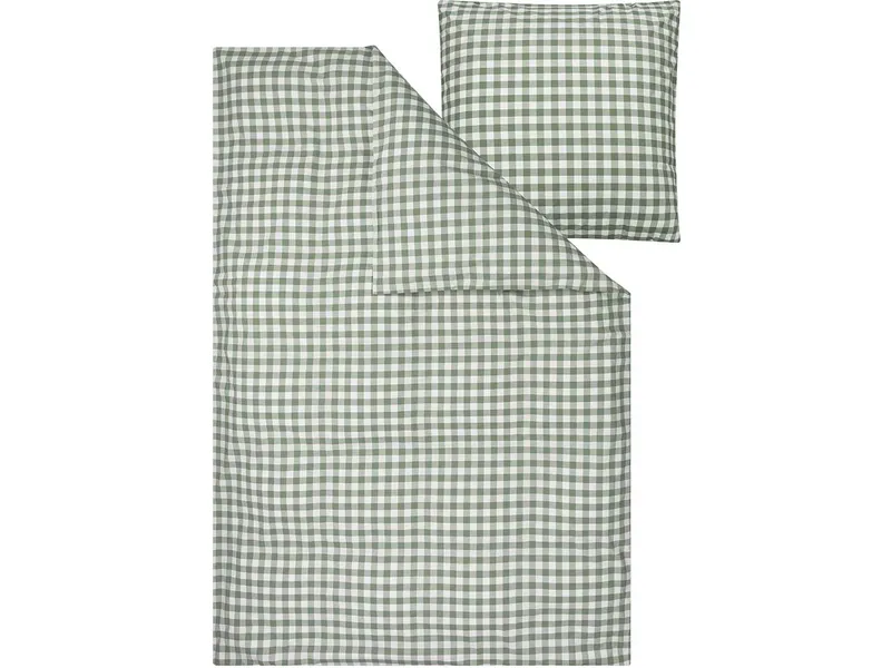 MELA Perkal Bettwäsche Set MAJULI Check | von MELA | Fairtrade & GOTS zertifiziert, Herbal green / naturweiss karo, – Produktbild 1 von 5
