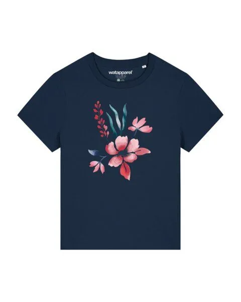 watapparel watapparel T-Shirt Frauen Blume in Wasserfarbe 01, French navy, – Produktbild 1 von 3