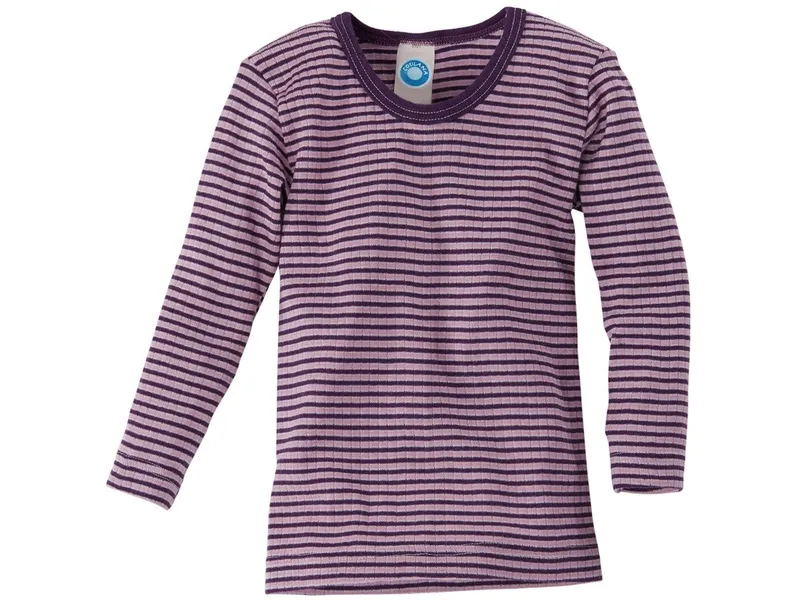 Cosilana Cosilana Kinder Hemd Langarm Baumwolle-Wolle-Seide rosa-pflaume-geringelt Gr.128, Lila, – Produktbild 1 von 2
