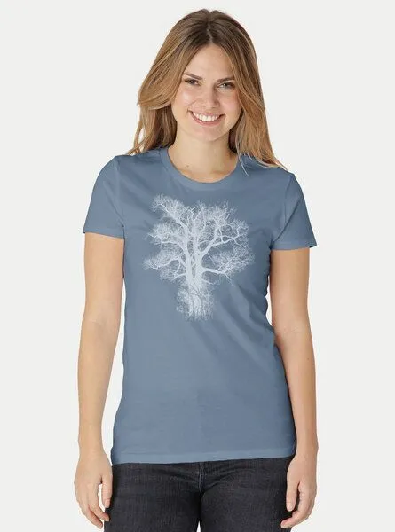 Peaces.bio - handbedruckte Biomode Peaces.bio - handbedruckte Biomode Damen Biobaumwoll T-Shirt Chestnut, Blaugrau, – Produktbild 2 von 2