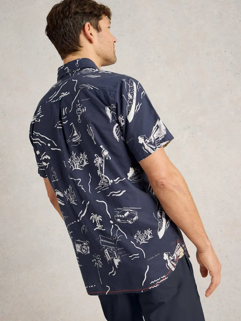 White Stuff Hemd Finsbury mit Kartenprint - S, Marine print, – Produktbild 4 von 4
