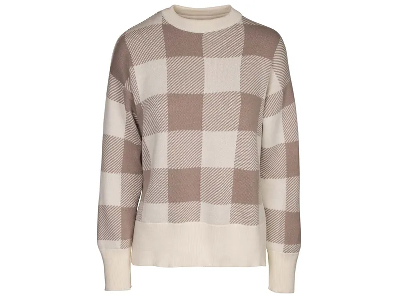 MELA MELA Bio-Damen-Jacquard-Strickpullover "FAIZA" mit Seitenschlitzen, mushroom/cream, Gr. S – Produktbild 1 von 1