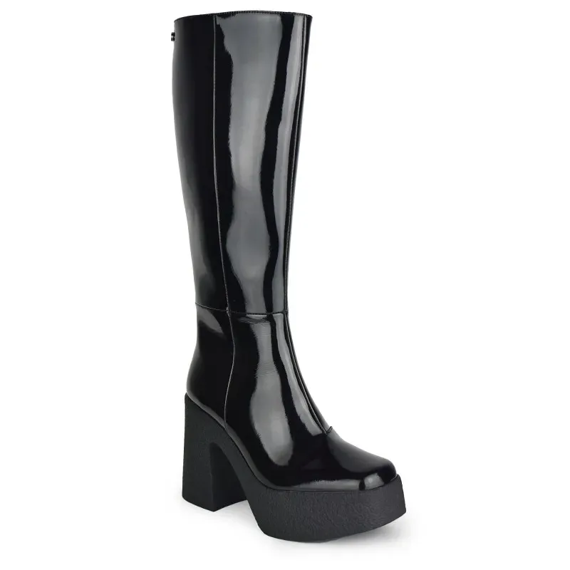Altercore Altercore Damen vegan Plateaustiefel Clarissa Schwarz Lack, Schwarz, – Produktbild 1 von 2