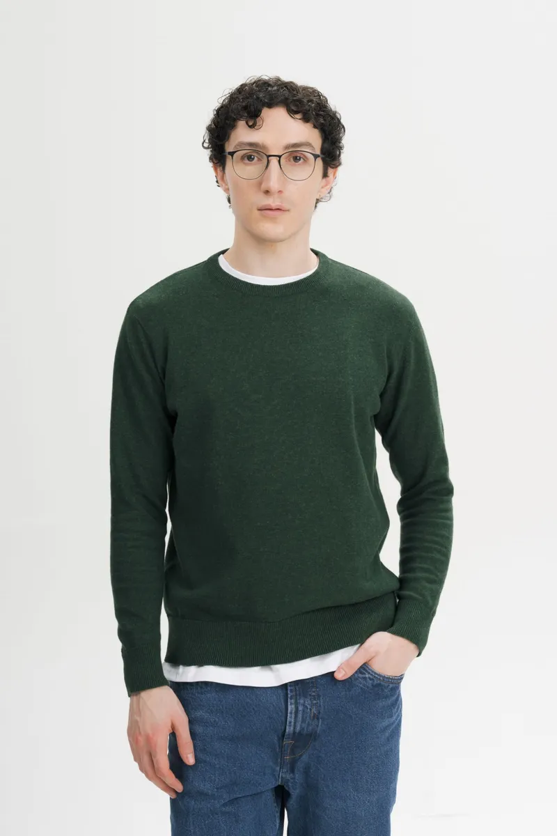MELA MELA Herren vegan Feinstrickpullover Deep Forest Melange, Dunkelgrün, – Produktbild 2 von 2