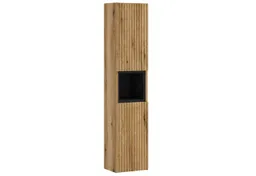 Lomadox Hochschrank NEWPORT-56-EVOKE Badschrank Eiche Rillen 30 cm Fach in Schwarz grifflos Softclose Türen – Produktbild 1 von 1