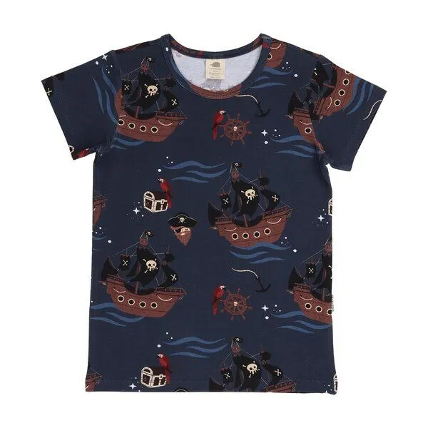 Walkiddy Kinder T-Shirt Bio-Baumwolle „Pirate Ships“ blau, Kurzarmshirt mit maritimem Print von Walkiddy für Kleinkinder, weich, atmungsaktiv & nachhaltig gefertigt, Dark blue, – Produktbild 2 von 3