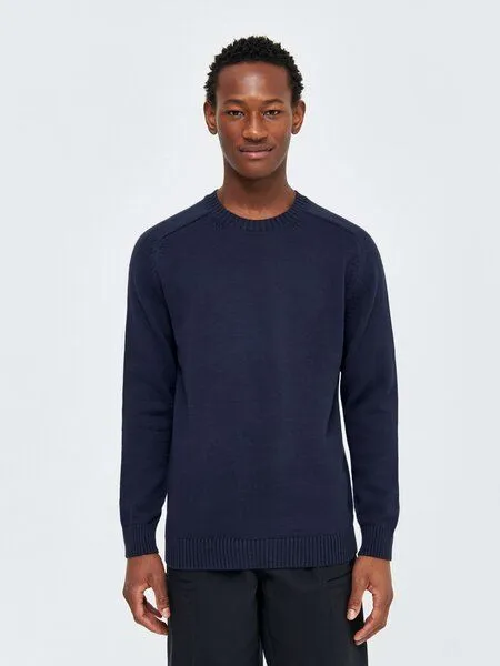 KnowledgeCotton Apparel KnowledgeCotton Apparel Strickpullover CREW NECK aus Bio-Baumwolle, Blau (night sky), – Produktbild 1 von 4