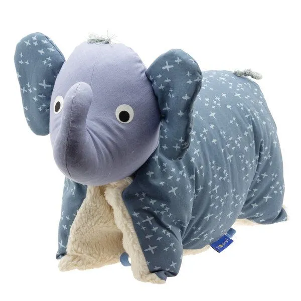 Flosinn Flosinn Kuschelkissen Elefant als Reisekissen mit Teddyplüsch aus Baumwolle Personalisierbar, Blau, – Produktbild 1 von 5