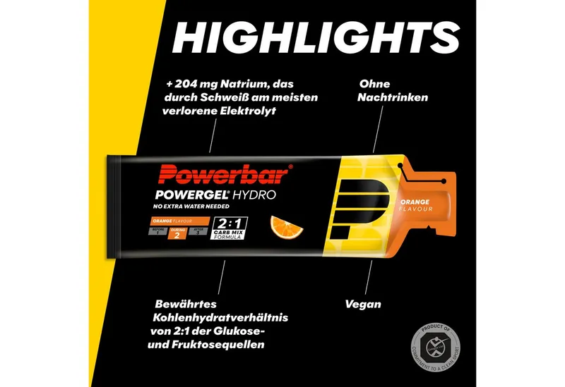PowerBar PowerBar PowerGel Hydro Orange High Carb Energie Gel Natrium 24x 67 ml Gel, Packung à 24 St., 1.608 ml – Produktbild 4 von 6