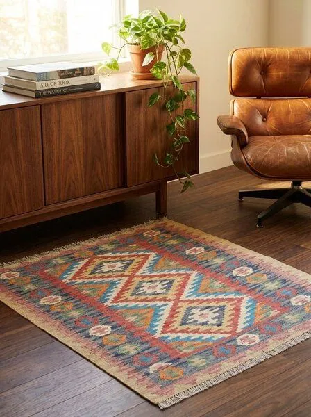 Rugtales Kelim Gashgai Blau „Rugtales“ aus Schurwolle, 101x152 cm, Blau, – Produktbild 2 von 4