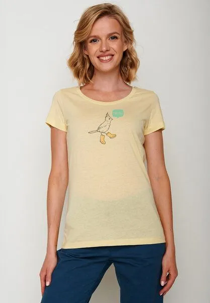 GreenBomb GREENBOMB Animal Bird Fine Loves - Lässiges T-Shirt aus Bio-Baumwolle / hochwertiger Print / GOTS / Fair & Vegan, Gelb (vanille), – Produktbild 4 von 4