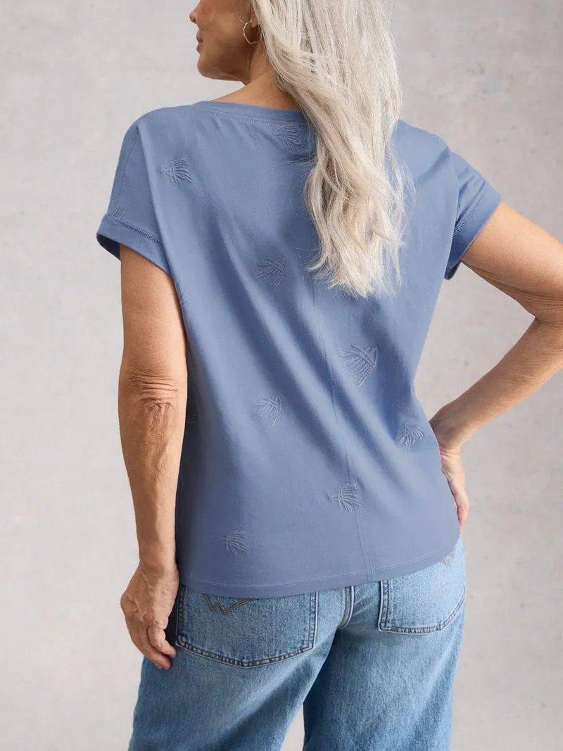 White Stuff Besticktes T-Shirt Nelly - 42, Mittelblau, – Produktbild 4 von 4