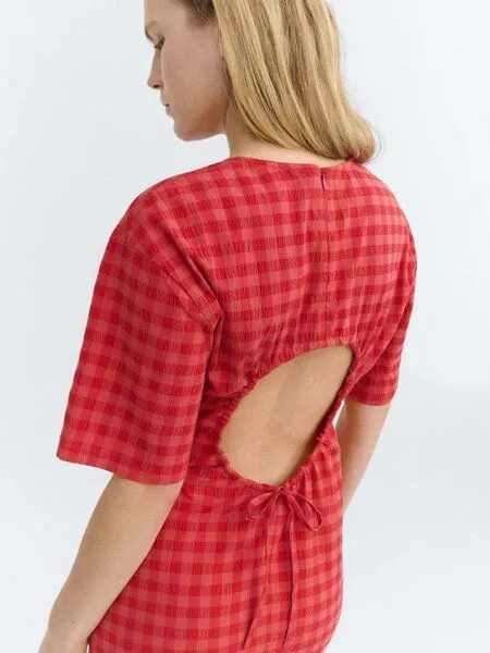 thinking mu thinking mu RED CHECKS SEERSUCKER KINA DRESS – Produktbild 3 von 3