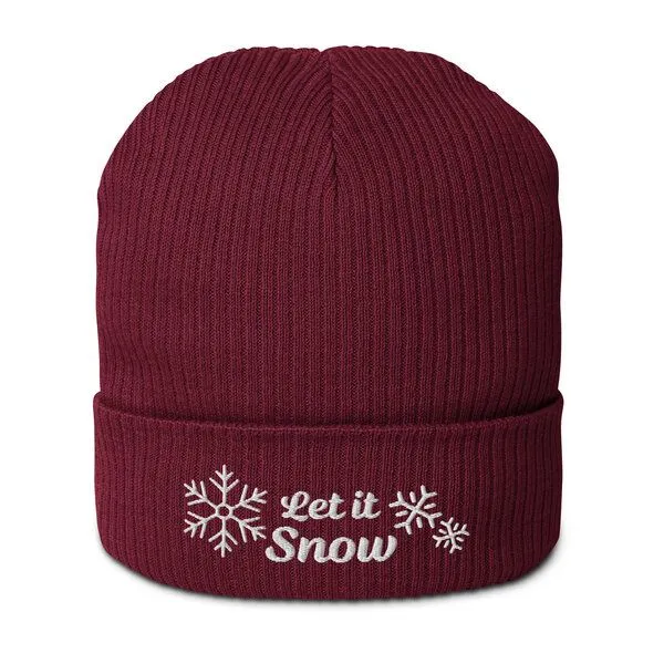 PepMelon Let it snow bestickte Bio-Rippmütze, Burgundy (rot), – Produktbild 1 von 4